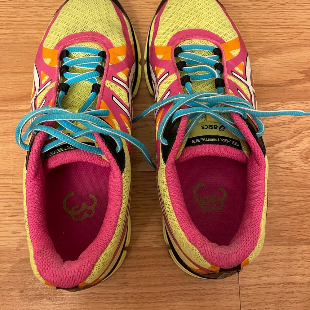 ASICS Neon Yellow and Pink Athletic Shoes